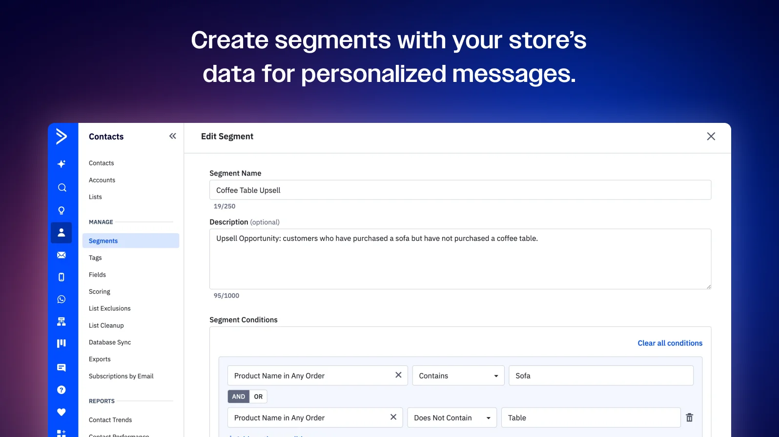 ActiveCampaign segment builder using Shopify store data