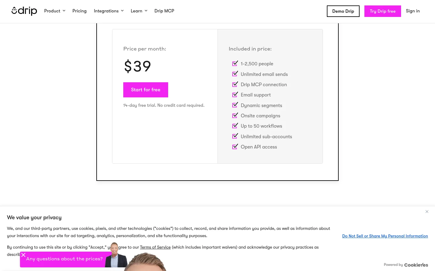 Drip pricing page