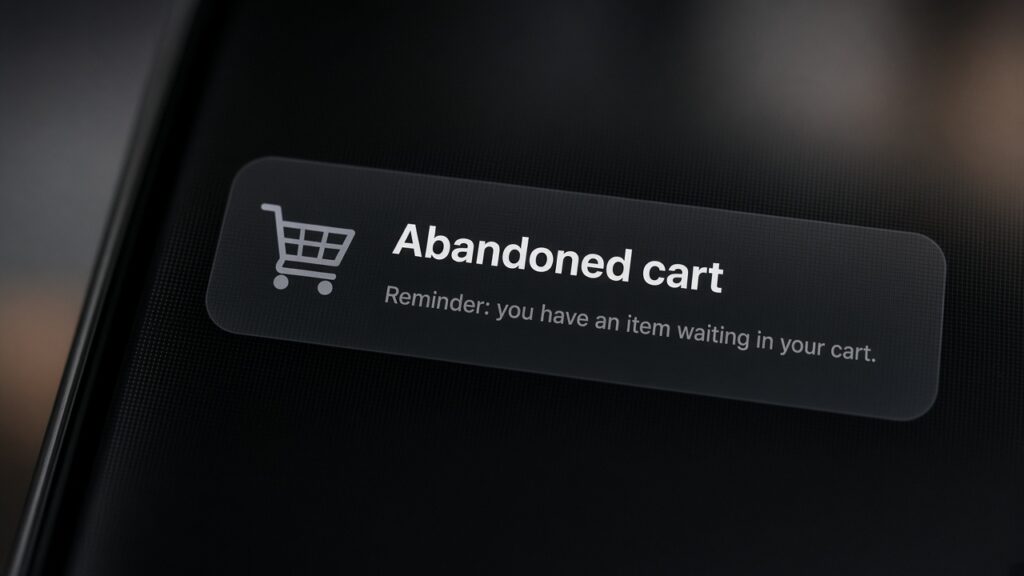 Shopify abandoned cart reminder on a phone screen