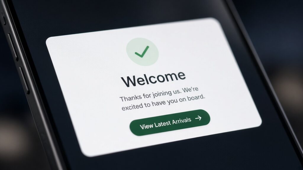 Shopify welcome series email on a phone screen