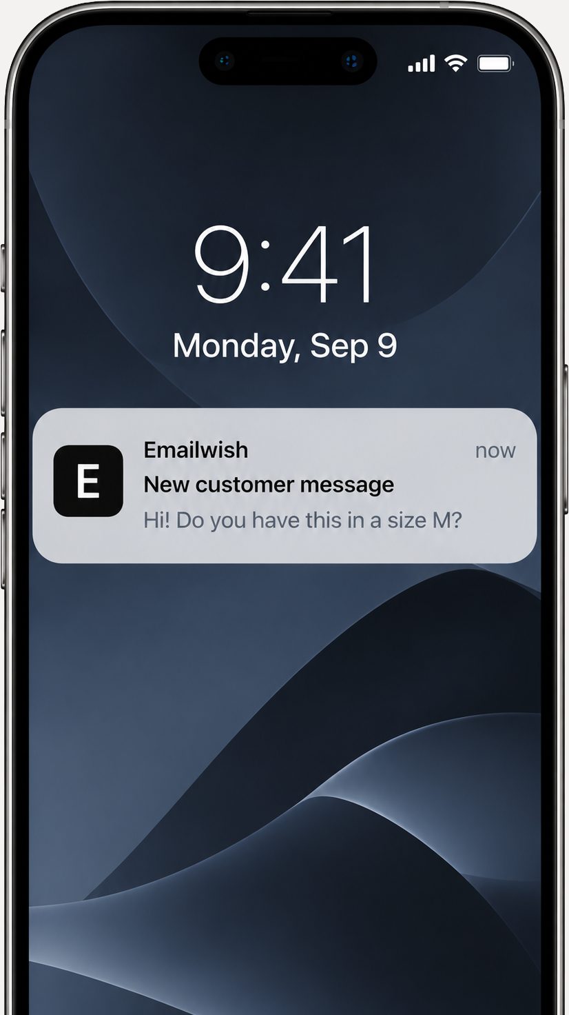 Emailwish mobile push on an iPhone lock screen
