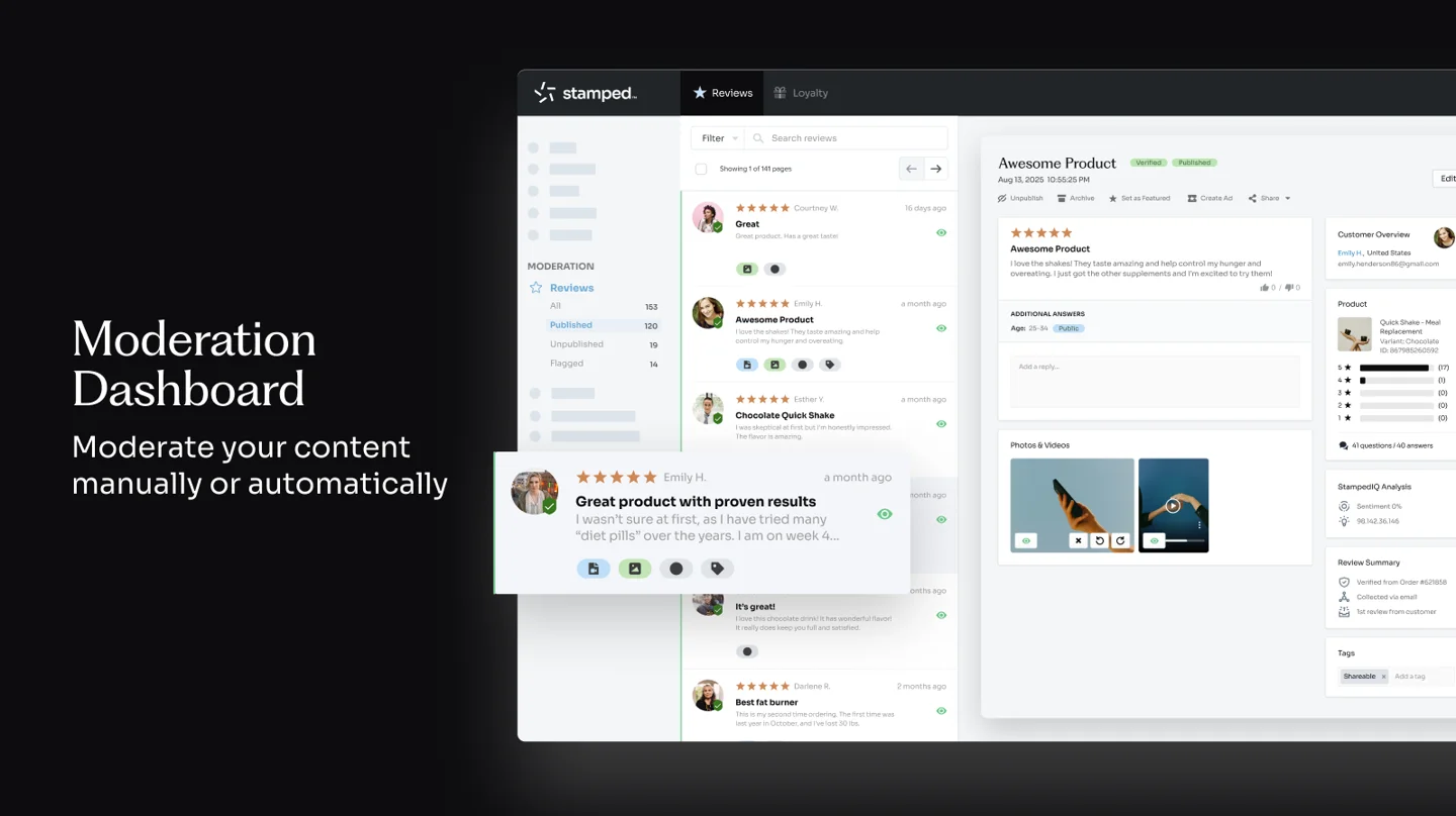 Stamped review moderation dashboard